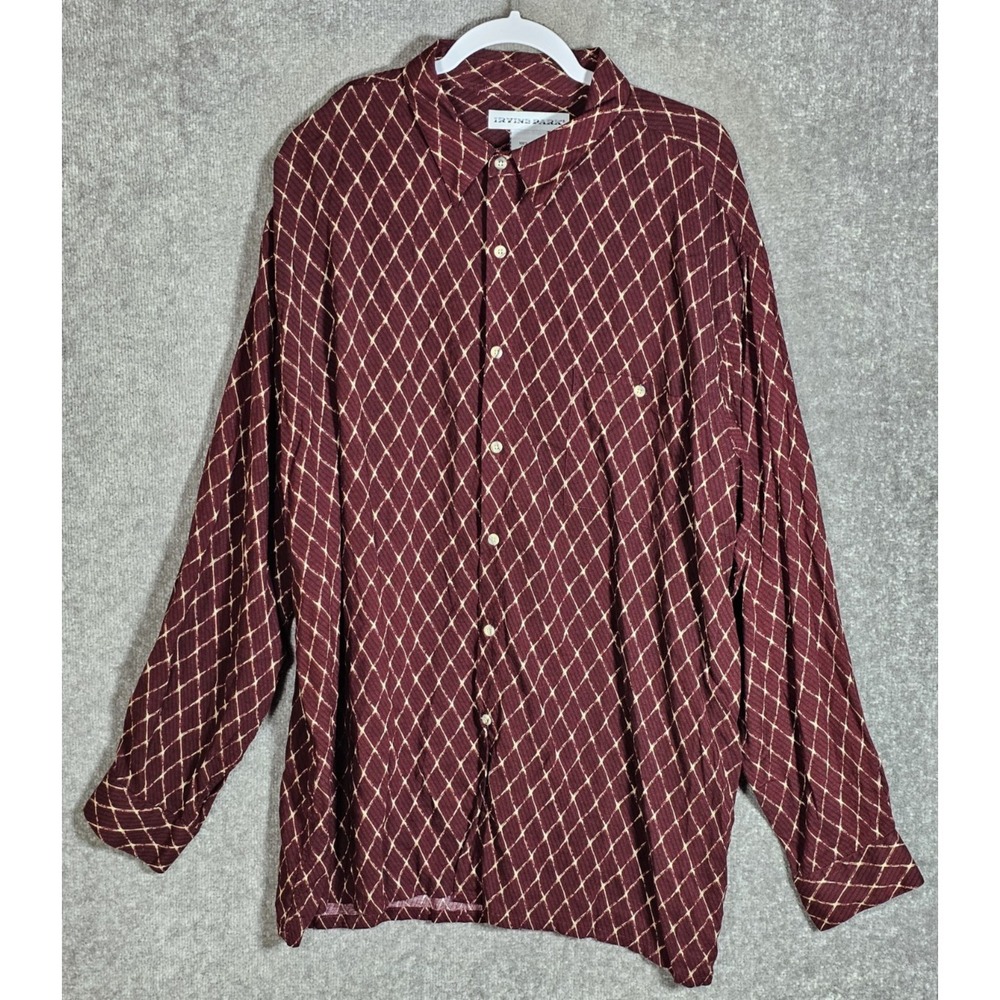 Irvine Park Button Up Shirt Mens Size 2XL Maroon Geometric Chest Pocket Vintage